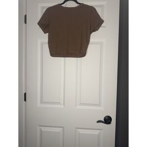 Chyrii 2 Piece Outfit Crew Top And Bodycon Fold over Maxi Skirt Xl Brown Nwt